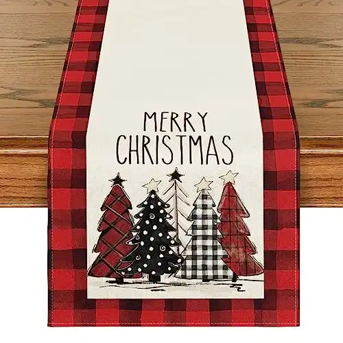 Red and Black Buffalo Plaid Christmas Table Runner