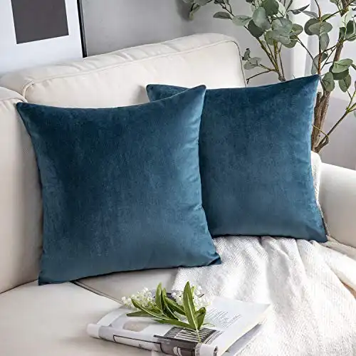 Velvet Blue Throw Pillow Cover