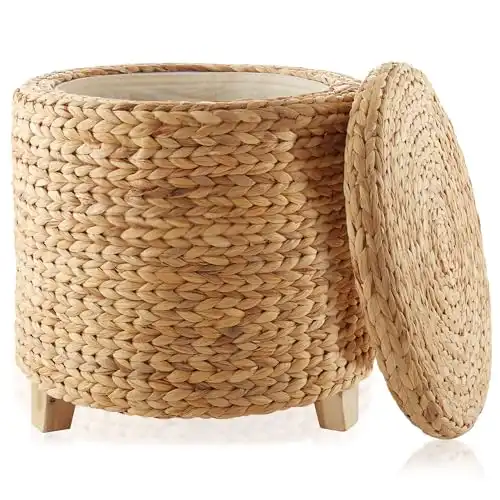 Round wicker Ottoman with Lid