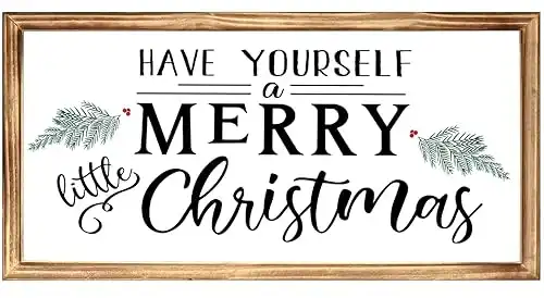 Have Yourself A Merry Little Christmas Sign for Christmas, Solid Wood Framed Christmas Decorations Indoor, Holiday Decoration Wooden Sign - 16 x 8 Inchs - Perfect Sign for Christmas