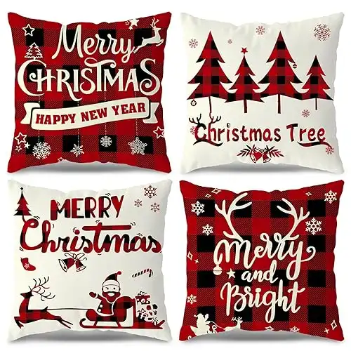 Red Black Buffalo Check Plaid Christmas Pillow Covers