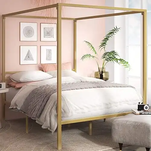 ZINUS Patricia Gold Metal Canopy Platform Bed Frame, Mattress Foundation with Steel Slat Support, No Box Spring Needed, Easy Assembly, Full