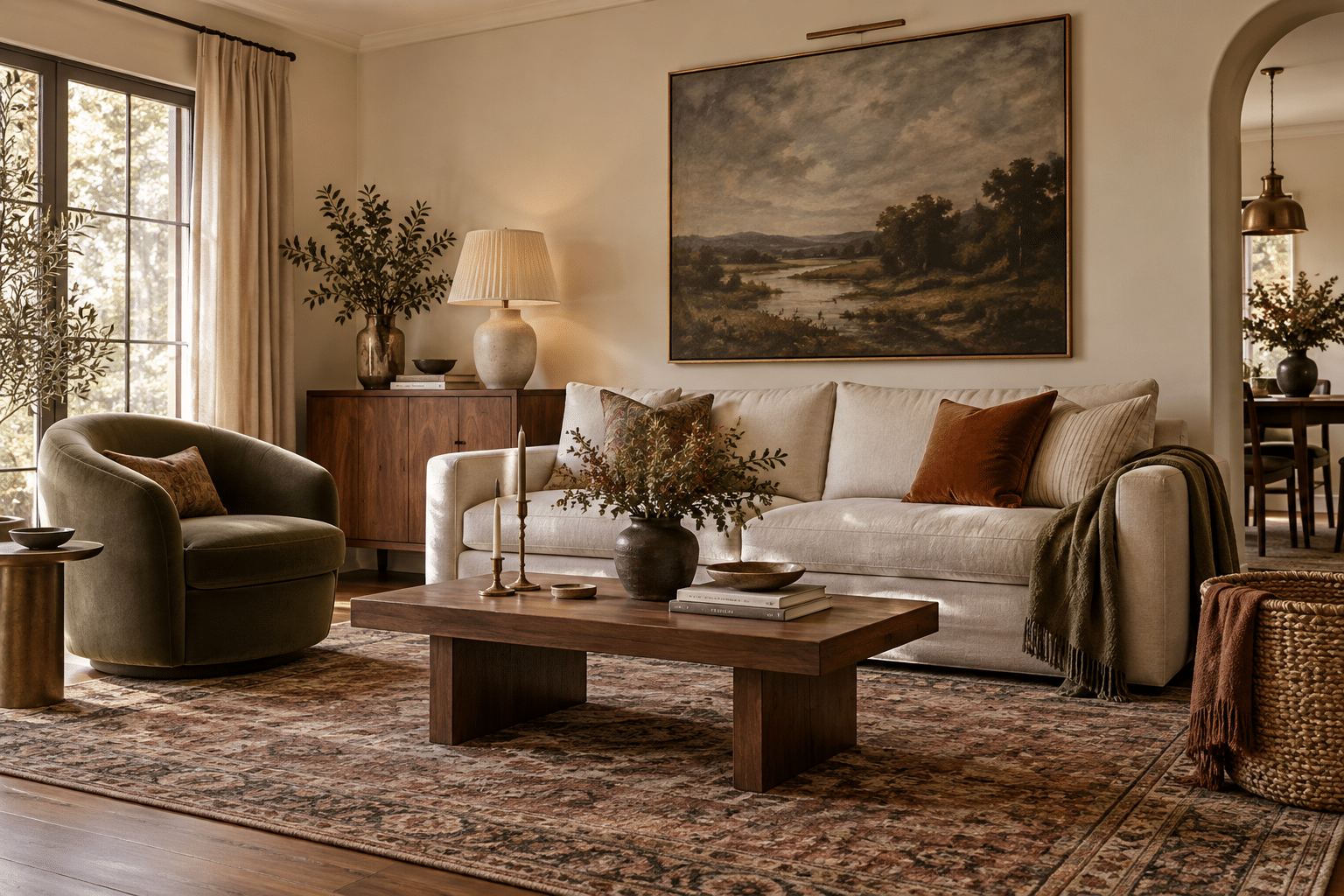 Warm living room featuring 2026–2027 home décor trends
